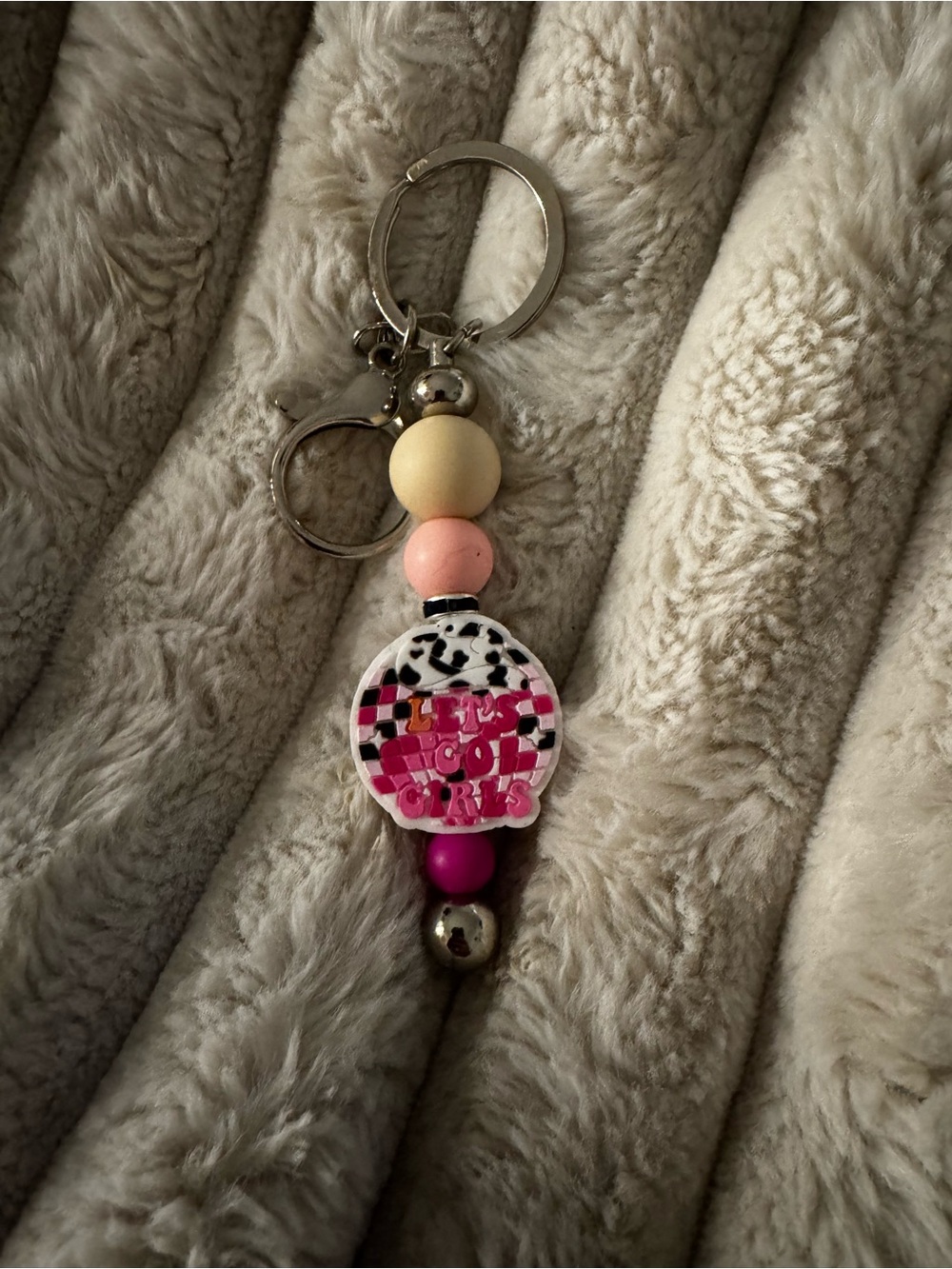 Beaded Pink & Cream Keychain Charm - Women Accessories